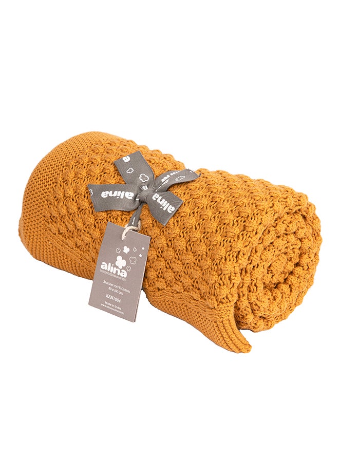 Alina Blanket 100% Cotton Knitted (Mini Popcorn Mustard) - Image 1