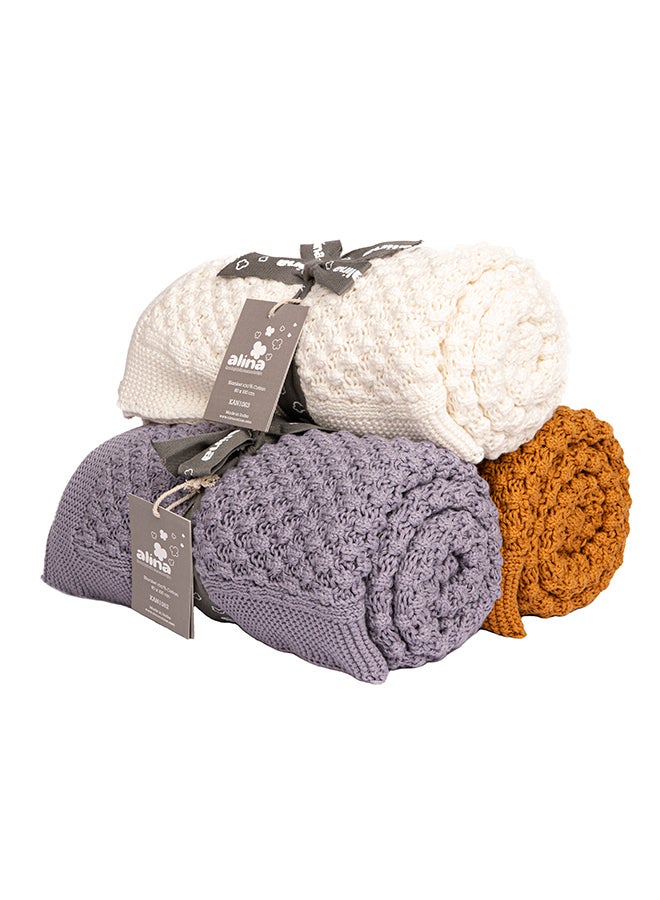 Alina Blanket 100% Cotton Knitted (Mini Popcorn Mustard) - Image 2