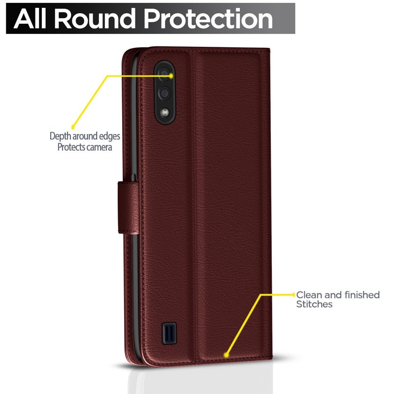 Pikkme Samsung Galaxy M01 Flip Case Leather Finish | Inside TPU with Card Pockets | Wallet Stand and Shock Proof | Magnetic Closing | Complete Protection Flip Cover for Samsung Galaxy M01 (Brown) - Image 5