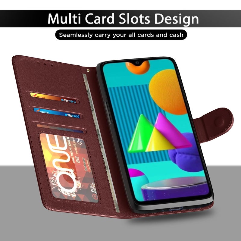 Pikkme Samsung Galaxy M01 Flip Case Leather Finish | Inside TPU with Card Pockets | Wallet Stand and Shock Proof | Magnetic Closing | Complete Protection Flip Cover for Samsung Galaxy M01 (Brown) - Image 4