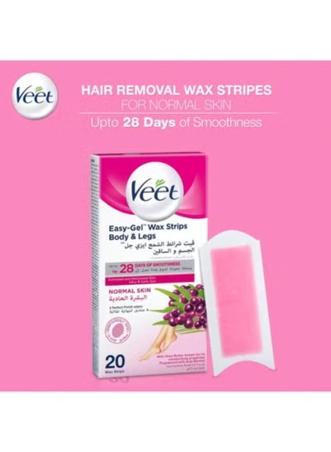 Veet Easy-Gel Wax Strips for Body & Legs With Shea Butter And Acai berries ,Normal Skin, 20 Stripes - Image 2