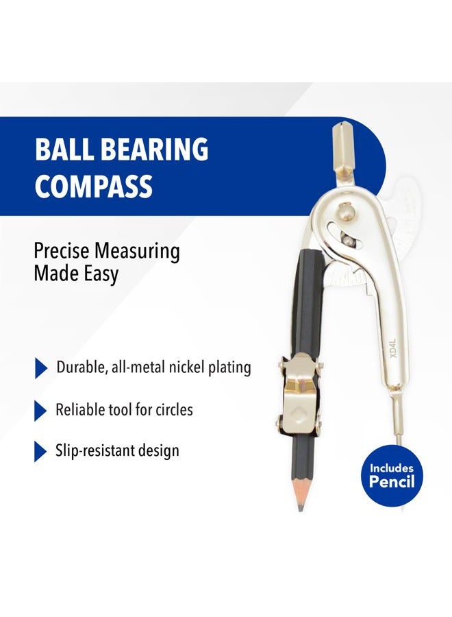 Westcott Metal Ball Bearing Compass with Pencil, Nickel Plated (12201) - Image 2