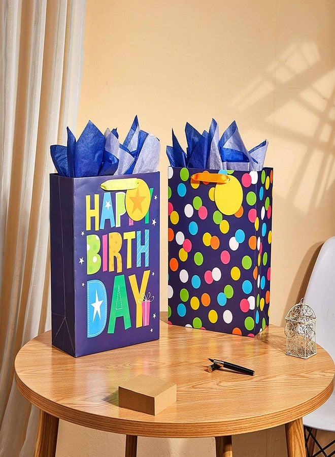 SUNCOLOR 2 Pack 13" Large Gift Bag with Tissue Paper for Him (Happy Birthday) - Image 5