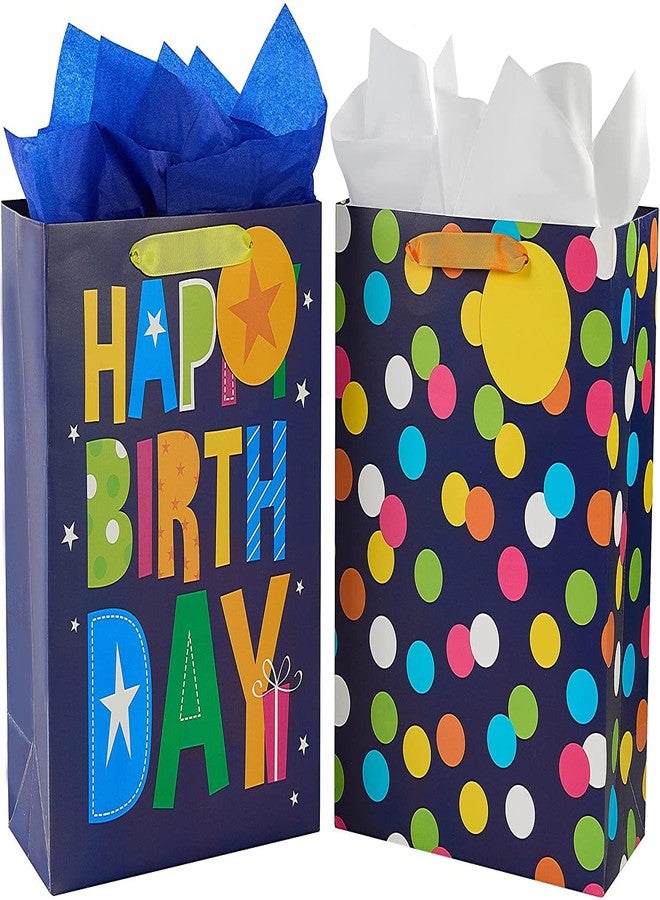 SUNCOLOR 2 Pack 13" Large Gift Bag with Tissue Paper for Him (Happy Birthday) - Image 1