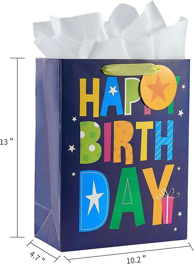 SUNCOLOR 2 Pack 13" Large Gift Bag with Tissue Paper for Him (Happy Birthday) - Image 4