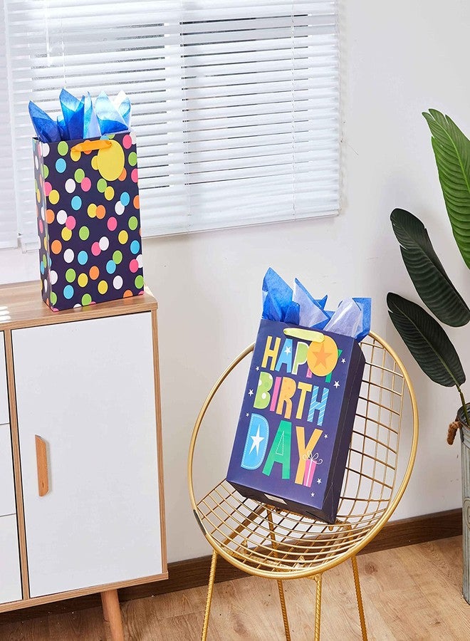 SUNCOLOR 2 Pack 13" Large Gift Bag with Tissue Paper for Him (Happy Birthday) - Image 2