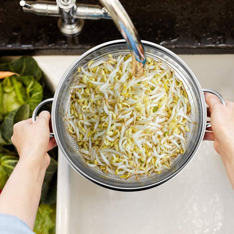 Wringo Stainless Steel Colander29 cm MicroPerforated Footed Metal Colander with Handle Heavy Duty Strainer for Kitchen Food Pasta Vegetable Rice Fruit Noodles Dishwasher Safe - Image 4