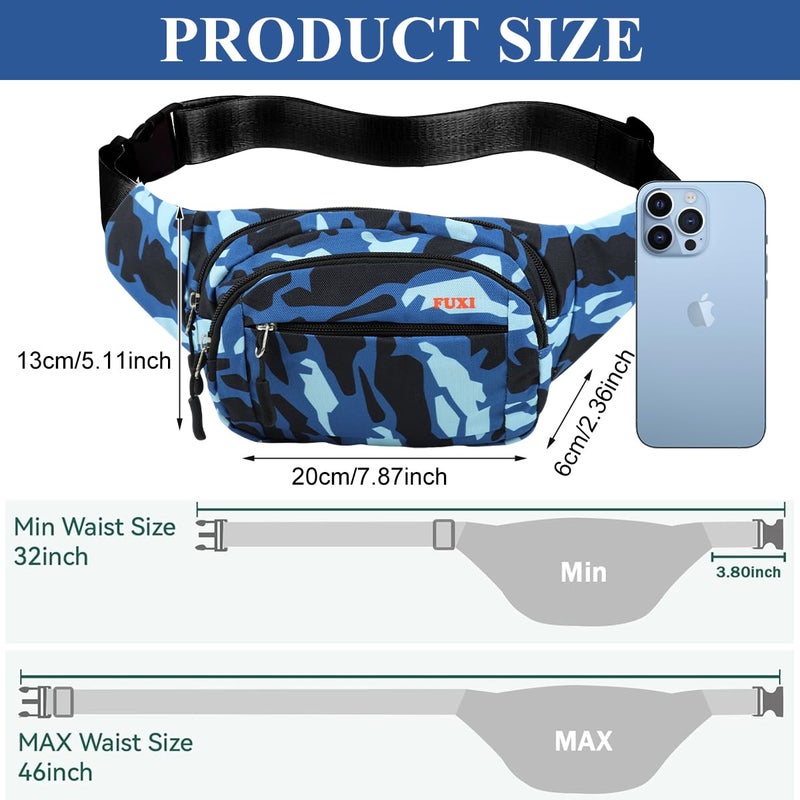 GUSTAVE ® Waist Bag for Men, Stylish Waterproof Oxford Cloth Fanny Bag with 3 Zipper Pockets, Adjustable Quick Release Strap, Multi-Layer Lightweight Crossbody Bag for Travel, Running & Daily Use - Image 2