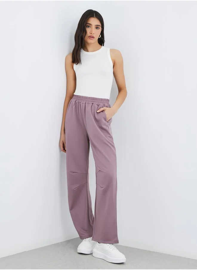 تايك تو Take Two Women Purple Solid Elastic Waistband Straight Joggers