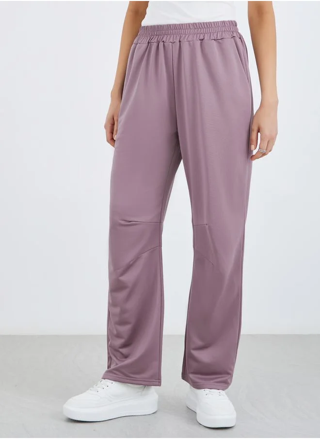 تايك تو Take Two Women Purple Solid Elastic Waistband Straight Joggers