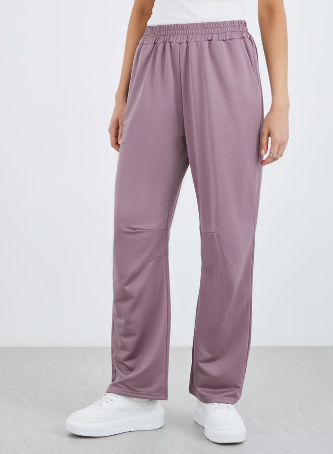 Take Two Women Purple Solid Elastic Waistband Straight Joggers - Image 2
