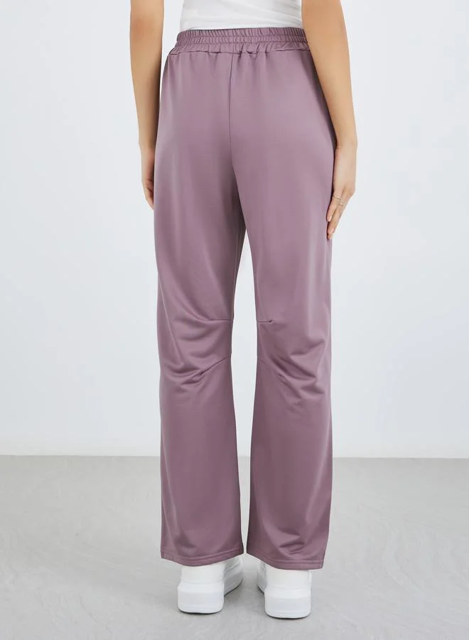 Take Two Take Two Women Purple Solid Elastic Waistband Straight Joggers