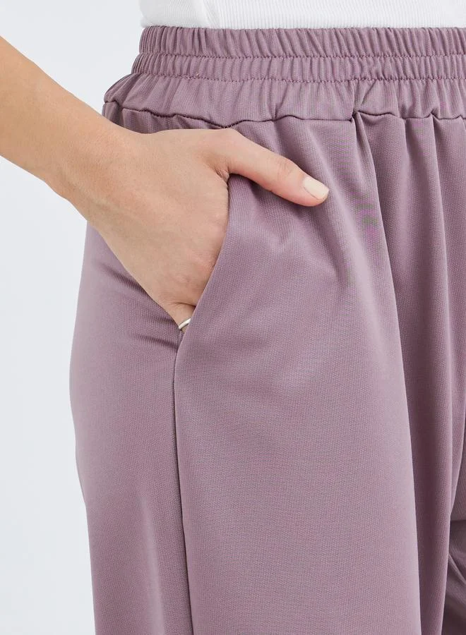 Take Two Take Two Women Purple Solid Elastic Waistband Straight Joggers