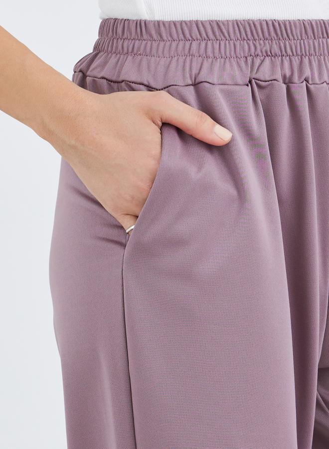 Take Two Women Purple Solid Elastic Waistband Straight Joggers - Image 3