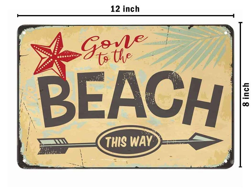 AOYEGO Beach Tin SignStar Arrow Tree Leaf Plant Nature Ocean Palm Tropical Sand Relax Surf Vintage Metal Tin Signs for Cafes Bars Pubs Shop Wall Decorative Funny Retro Signs for Men Women 8x12 Inch - Image 2