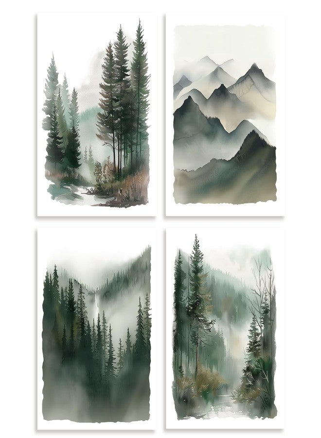 DOODLREAM 4 Pack Mountain Forest Unframed Waterproof Canvas Wall Relaxing Art Decor, 8" x 10" Watercolor Natural Landscape Canvas Wall Poster for Home Office Bathrooms Bedrooms Living Room Decor - Image 1