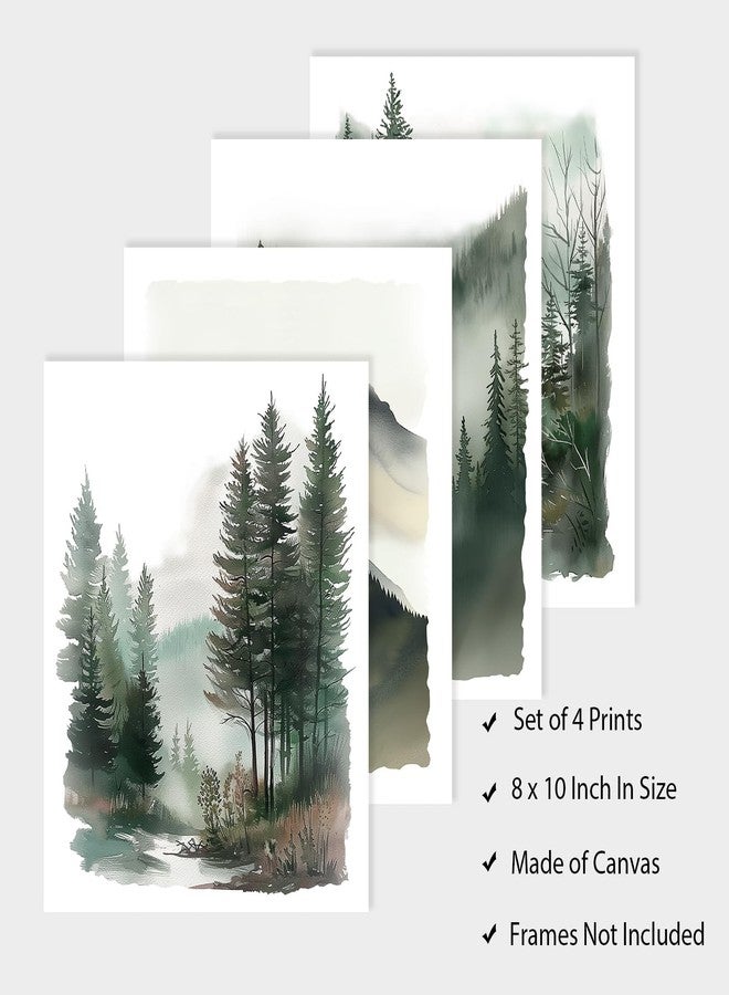 DOODLREAM 4 Pack Mountain Forest Unframed Waterproof Canvas Wall Relaxing Art Decor, 8" x 10" Watercolor Natural Landscape Canvas Wall Poster for Home Office Bathrooms Bedrooms Living Room Decor - Image 2