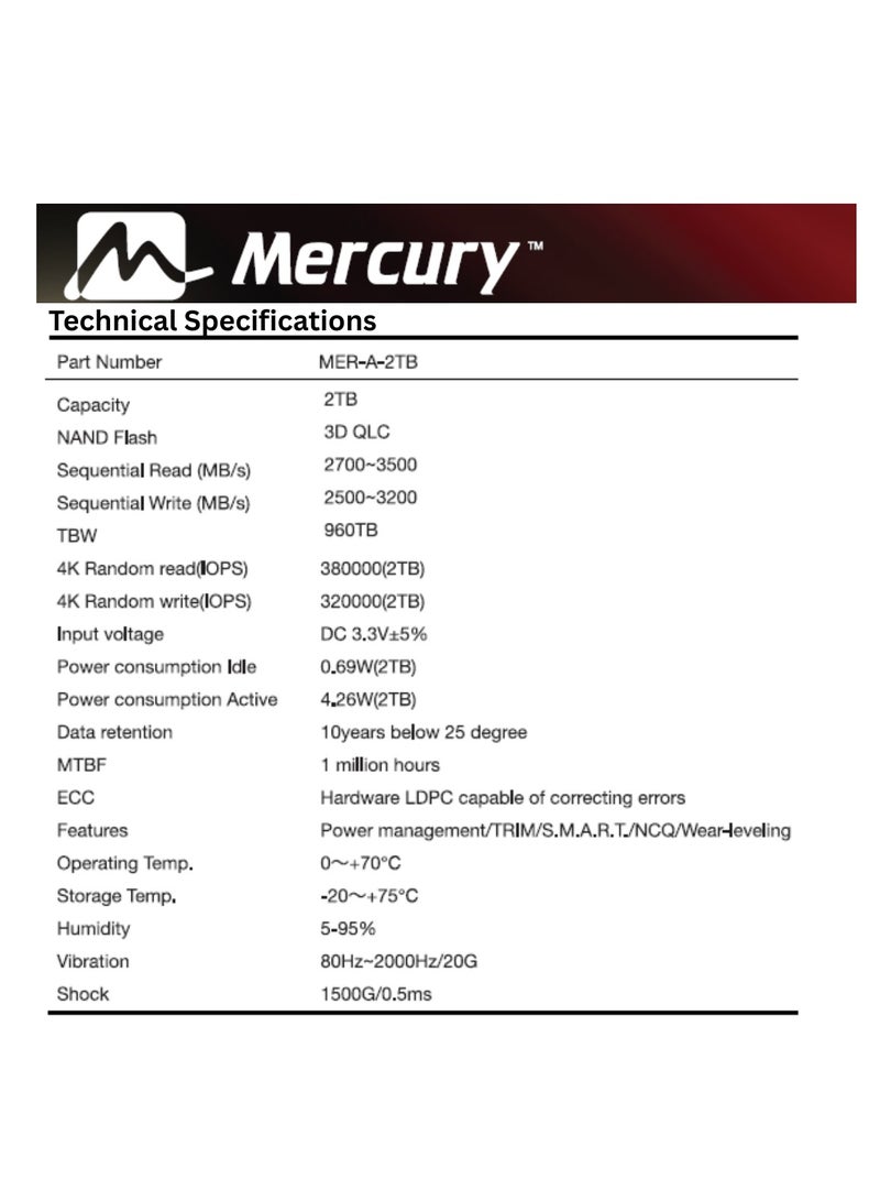 Mercury MERA-Series M.2 NVMe SSD, PCIe Gen3 x4, 2280, 3400MB/s Read Speed, 3100 MB/s Write Speed (2, TB) - Image 5