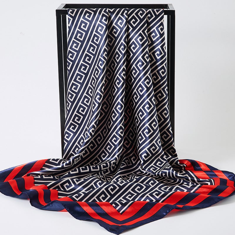 general 90x90cm Satin Square Scarf with Peony Flower Print for Women - Image 1