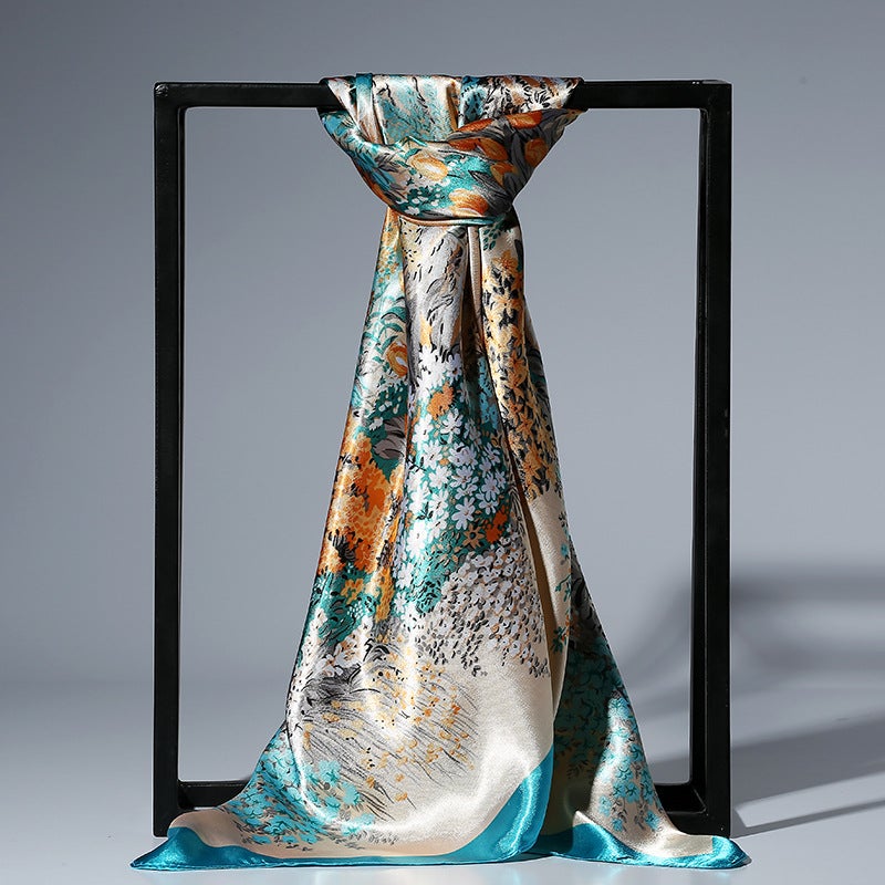 general 90x90cm Satin Square Scarf with Peony Flower Print for Women - Image 2