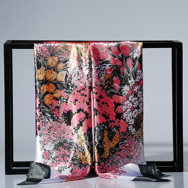 general 90x90cm Satin Square Scarf with Peony Flower Print for Women - Image 4