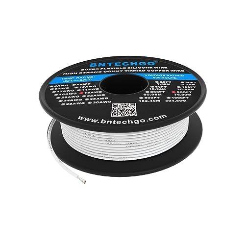 BNTECHGO 18 Gauge Silicone Wire Spool 250 ft White Flexible 18 AWG Stranded Tinned Copper Wire - Image 1