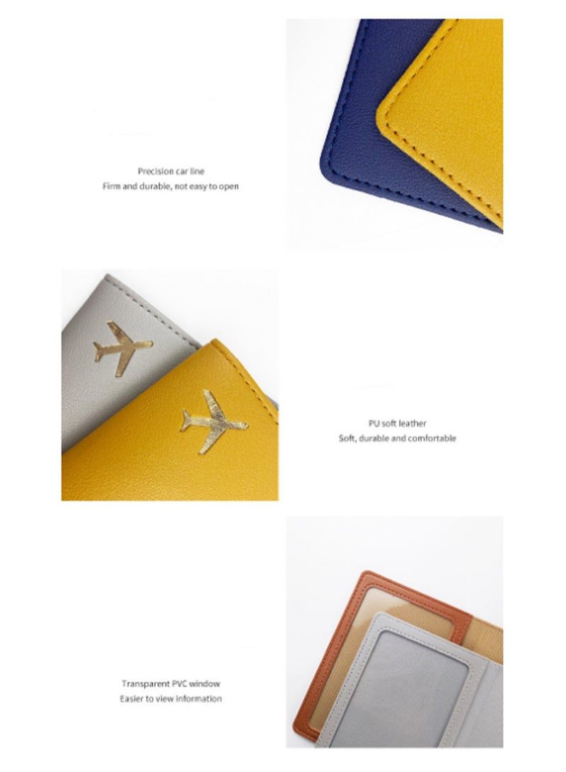 Brown Passport Holder Wallet Case, Passport Holder With Rfid Blocking, Gold Stamped Airplane Leather Travel Document Holder For Men And Women Travel Accessories - Image 3