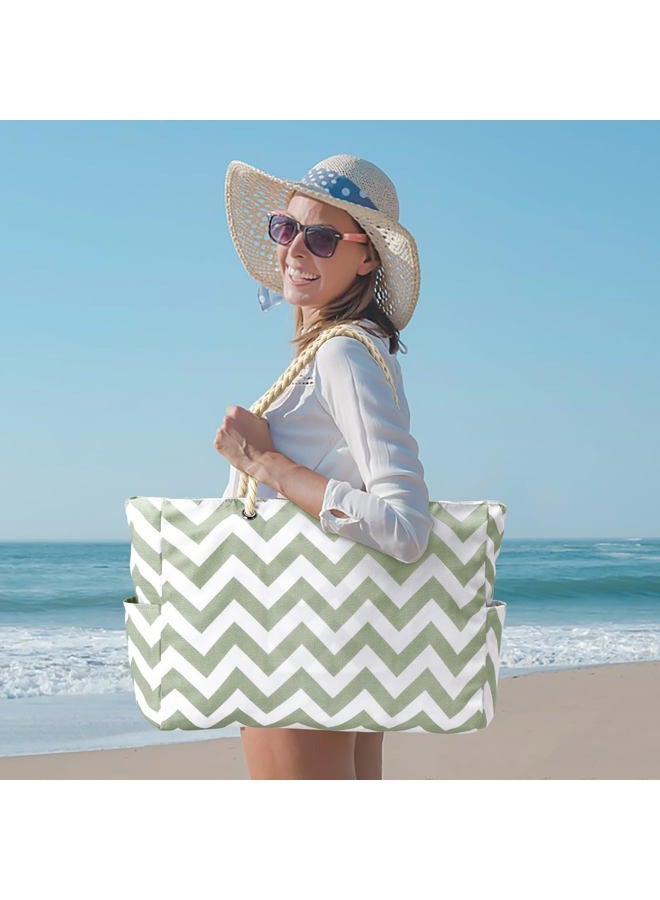 Becokan Beach Bags for Women Large Waterproof Beach Tote Bag Zipper Beach Bags Waterproof Sandproof Swim Pool Bag, Grey Green Wave, Large - Image 3