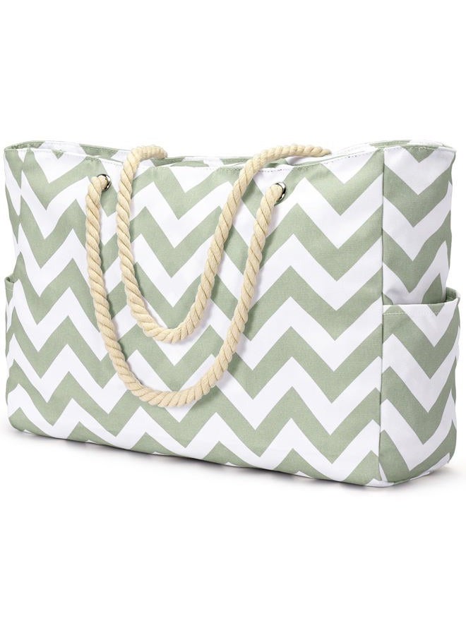 Becokan Beach Bags for Women Large Waterproof Beach Tote Bag Zipper Beach Bags Waterproof Sandproof Swim Pool Bag, Grey Green Wave, Large - Image 1