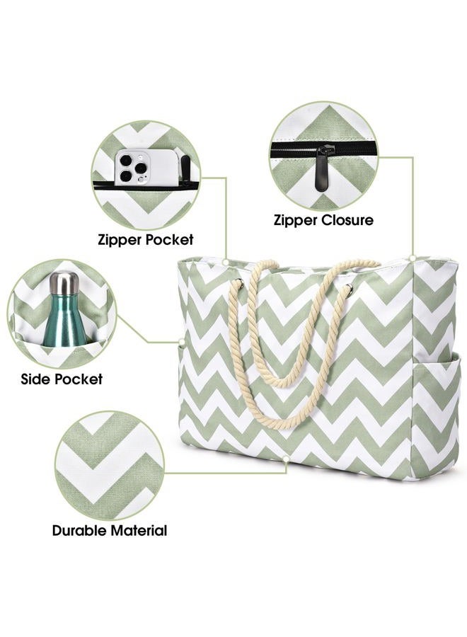 Becokan Beach Bags for Women Large Waterproof Beach Tote Bag Zipper Beach Bags Waterproof Sandproof Swim Pool Bag, Grey Green Wave, Large - Image 4