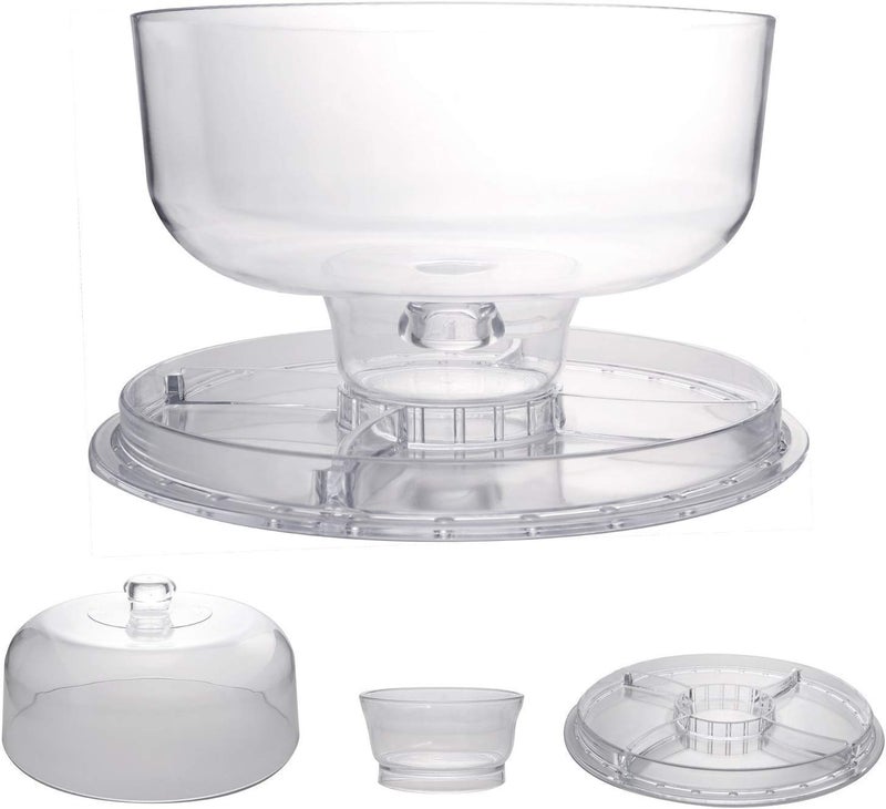 Sakar Sales Cake Stand with Dome Cover, 6-in-1 Multi-Purpose Use, Serving Platter, Punch Bowl, Dessert Platter and More, BPA Free. - Image 1
