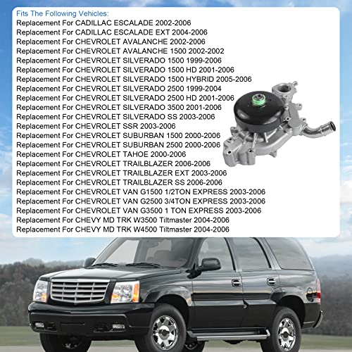 JDMSPEED Water Pump With Gasket Replacement For Chevrolet GMC Tahoe Yukon 4.8L 5.3L 6.0L Vortec Replaces AW5087, AW5104, 130-7340, 130-7341, 130-7320, WP-9409, T7052, 45005, 19195104, 12456113 - Image 3