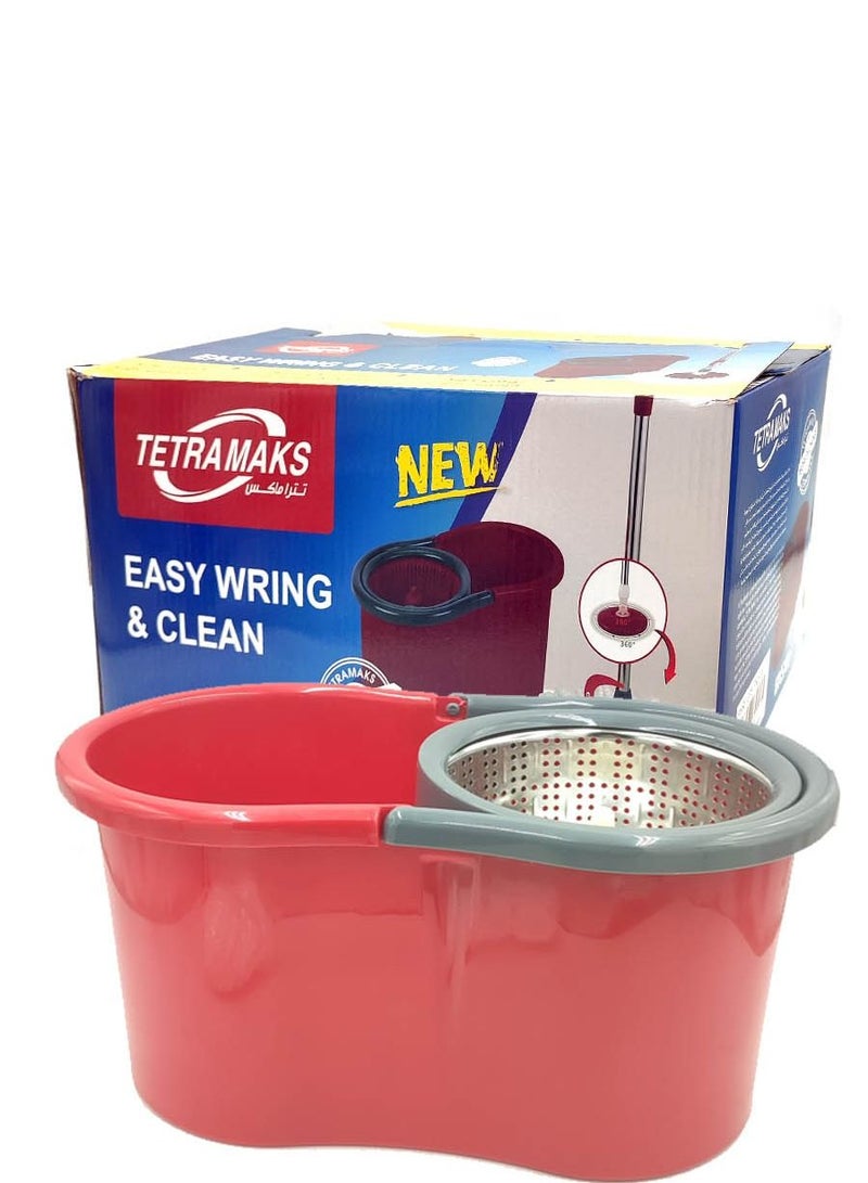 TETRA MAKS 360 Degree Rotating Magic Mop Set With Red Bucket - Image 1