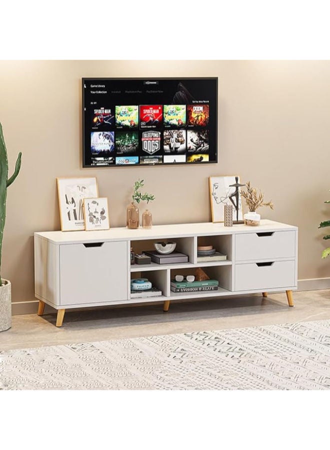 وحدة تلفزيون كبيرة بيضاء - وحدة تلفزيون عصرية 120 سم مع 3 أدراج وأرفف لتخزين الوسائط - Image 1