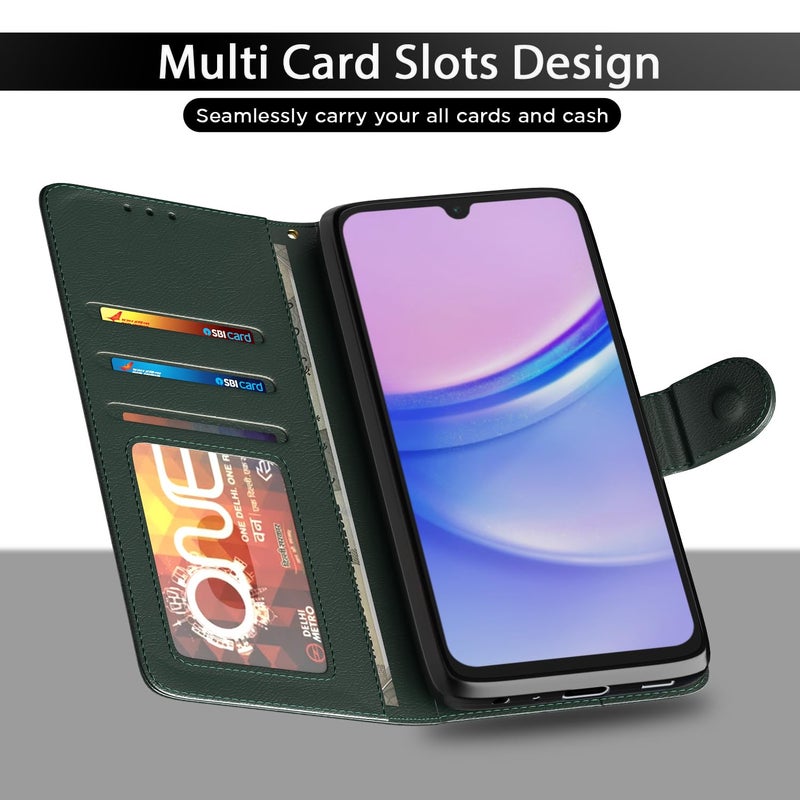 Pikkme غطاء قابل للطي بتشطيب جلدي | داخل TPU مع جيوب للبطاقات | حامل محفظة ومضاد للصدمات | غطاء قابل للطي لحماية كاملة لهاتف سامسونج جالاكسي A16 5G (أخضر) - Image 5