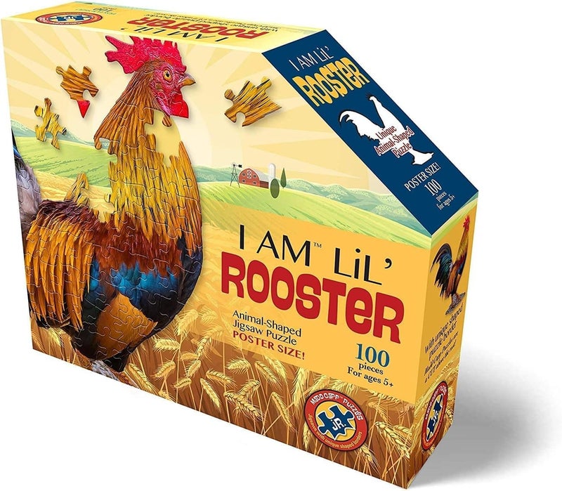 Madd Capp Lil Rooster 100 Piece Jigsaw Puzzle for Ages 5 4012 Unique AnimalShaped Border Poster Size When Completed Oversized Puzzle Pieces for Easy Handling Includes Educational Fun Facts - Image 3