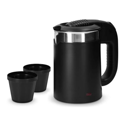 GIONEE Stainless Steel Brings 0.5Ltr Double Wall Portable Steel Body Small Size Electric Kettle For Water/Tea/Coffee/Milk/Noodle With Fast Boiling Powerful Heating Element&Auto Shut-Off 1100W (Black) - Image 1