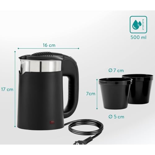 GIONEE Stainless Steel Brings 0.5Ltr Double Wall Portable Steel Body Small Size Electric Kettle For Water/Tea/Coffee/Milk/Noodle With Fast Boiling Powerful Heating Element&Auto Shut-Off 1100W (Black) - Image 4