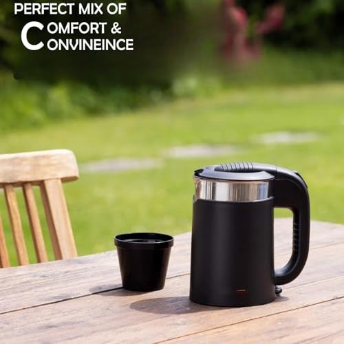 GIONEE Stainless Steel Brings 0.5Ltr Double Wall Portable Steel Body Small Size Electric Kettle For Water/Tea/Coffee/Milk/Noodle With Fast Boiling Powerful Heating Element&Auto Shut-Off 1100W (Black) - Image 5