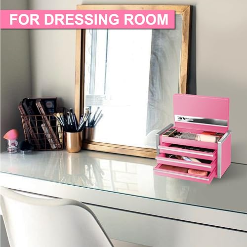 PIT P.I.T. Mini Pink Tool Box, Portable 3 Drawer Steel Stackable Tool Box with Magnetic Tab Locking, Pink Micro Top Chest with Liner for Tools Storage and Organizers, Home DIY - Image 4
