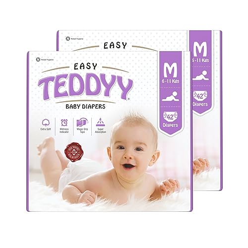 TEDDYY Easy Baby M Size Diaper Tape Style | 84 Count (Medium) | 6-11 kgs (Pack of 2) | Quick Absorbency | Extra Super Soft | Anti - Bacterial | Wetness Indicator with Adjustable Grip Tapes - Image 1