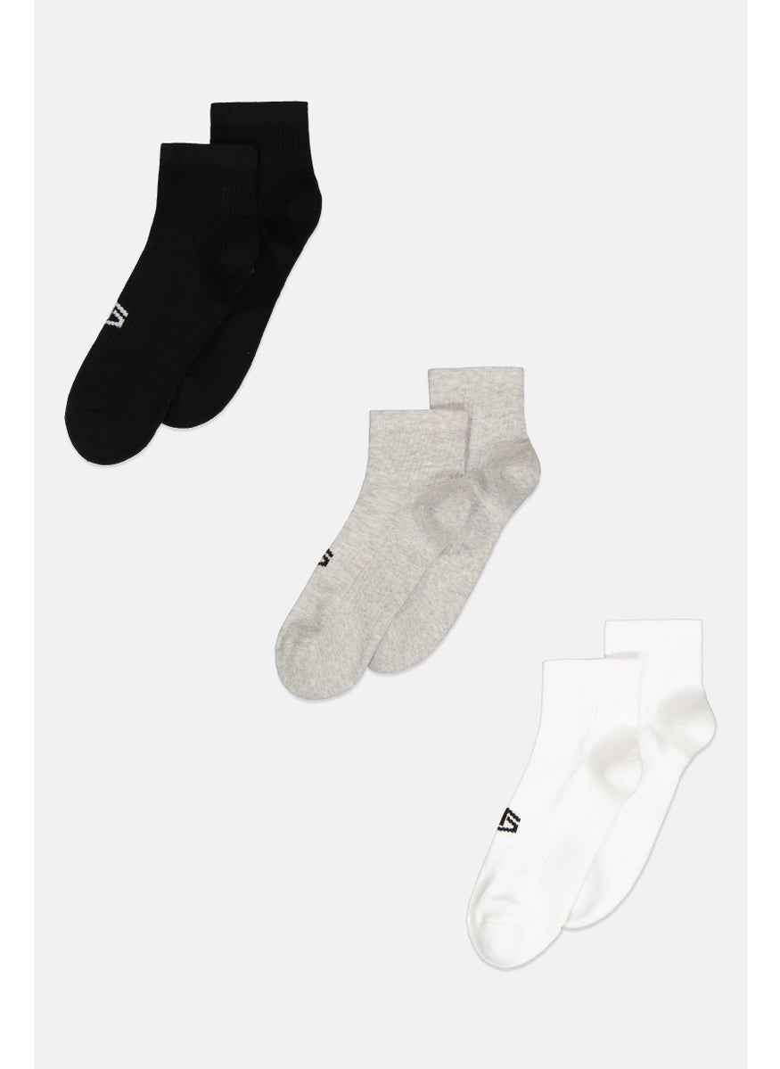 TapouT Men 3 Pairs Brand Logo Quarter Socks, Multicolor  - Image 1