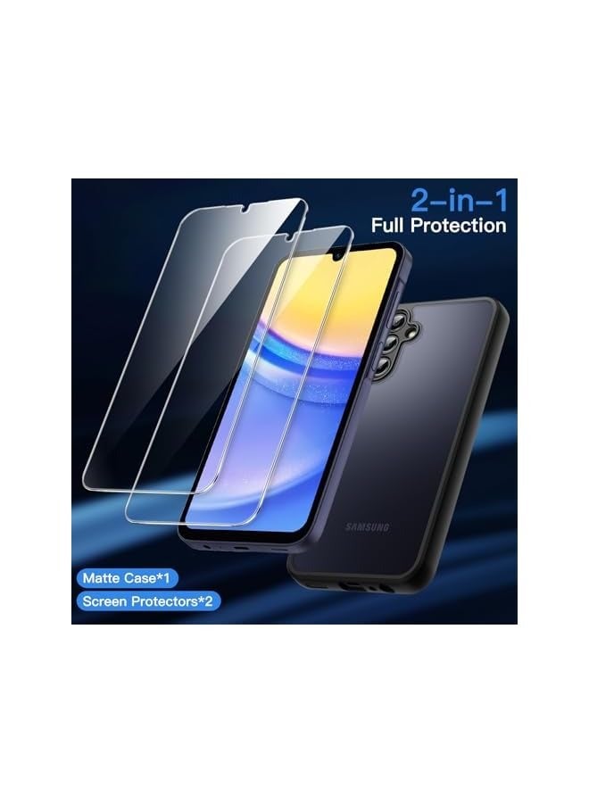 JETech 3 in 1 Matte Case for Galaxy A15 5G / 4G 6.5-Inch with 2-Pack Tempered Glass Screen Protector, Translucent Frosted Shockproof Phone Cover with Camera Protection (Black) - Image 2