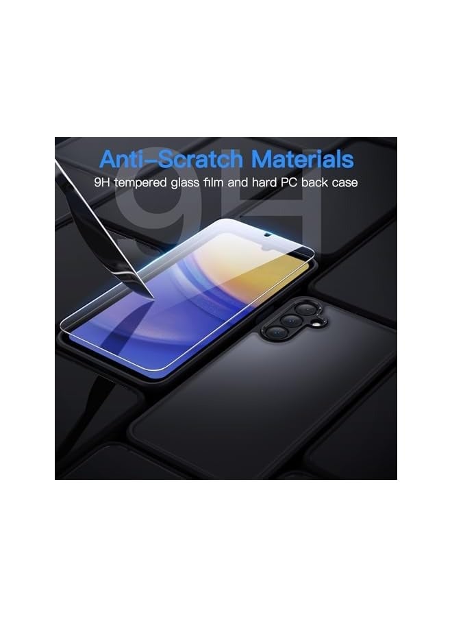 JETech 3 in 1 Matte Case for Galaxy A15 5G / 4G 6.5-Inch with 2-Pack Tempered Glass Screen Protector, Translucent Frosted Shockproof Phone Cover with Camera Protection (Black) - Image 3