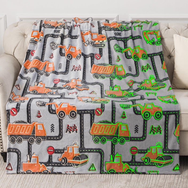 Jekeno Kids Boys Construction Excavator Gifts Toys - Glow in The Dark Truck Blanket Birthday Christmas Valentine's Easter Gift for Age 1 2 3 4 5 6 7 8 9 10 Years Old Teen Toddlers Car Plush Throw 50"x60" - Image 2