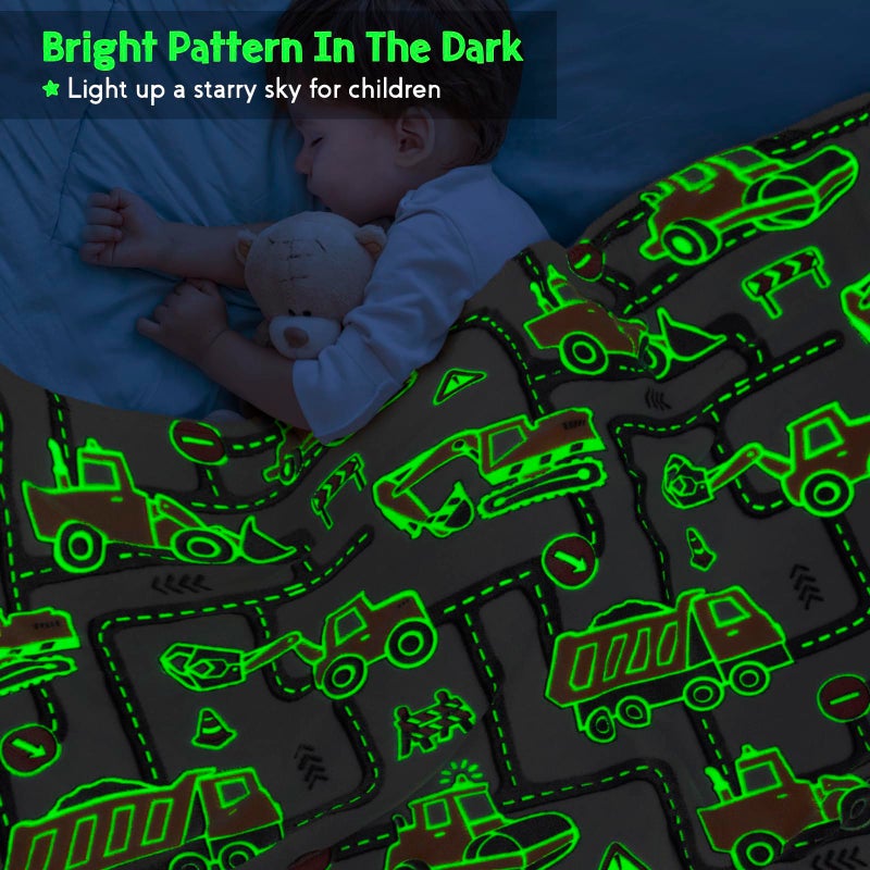 Jekeno Kids Boys Construction Excavator Gifts Toys - Glow in The Dark Truck Blanket Birthday Christmas Valentine's Easter Gift for Age 1 2 3 4 5 6 7 8 9 10 Years Old Teen Toddlers Car Plush Throw 50"x60" - Image 3