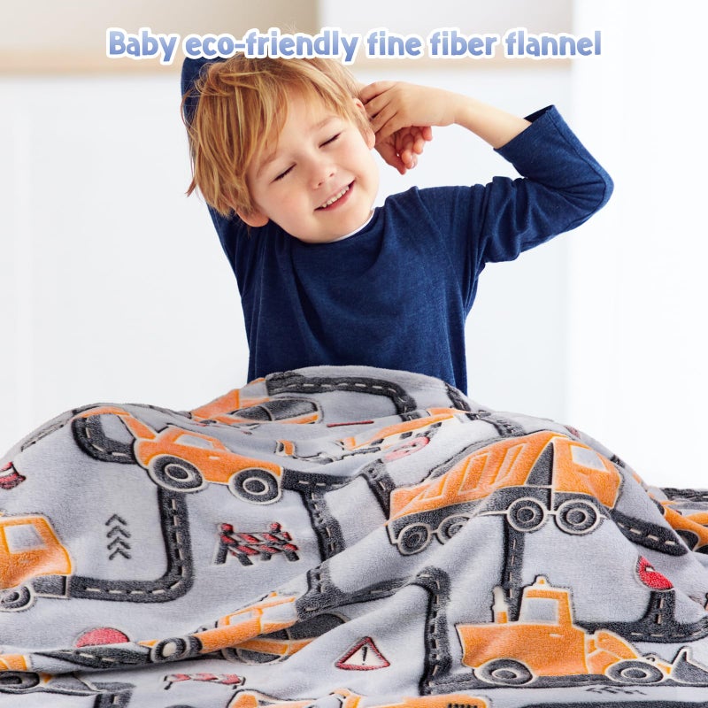 Jekeno Kids Boys Construction Excavator Gifts Toys - Glow in The Dark Truck Blanket Birthday Christmas Valentine's Easter Gift for Age 1 2 3 4 5 6 7 8 9 10 Years Old Teen Toddlers Car Plush Throw 50"x60" - Image 5