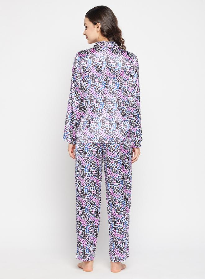 Clovia Floral Print Shawl Lapel Shirt and Pyjama Set - Image 5