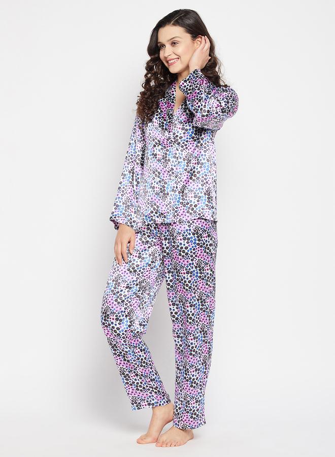 Clovia Floral Print Shawl Lapel Shirt and Pyjama Set - Image 3