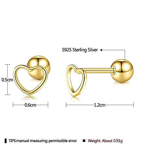 Izpack Minimalist Hollow Heart Shape Tiny Stud Earrings Sterling Silver Cartilage Tragus Screwback Studs Earring Helix Barbell Piercing for Women Jewelry Gifts for Her Daughter Xmas 20G (Gold) - Image 2